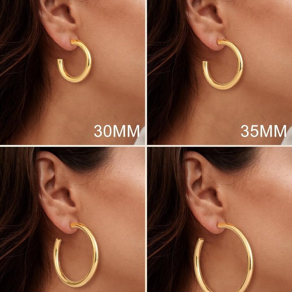 Gold Hoop Earrings for Women 14K Gold Plated Large Chunky Lightweight Jewelry - Picture 3 of 8